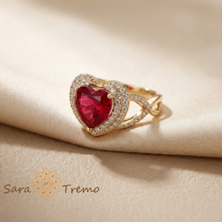 Inele - Inel Inima Rubinului Imperial – Inel placat cu aur 14K cu zirconia rosii si albe