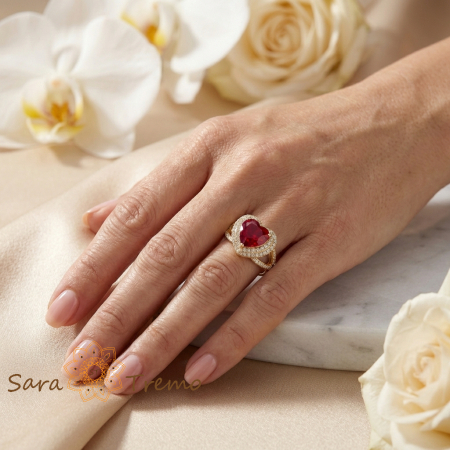 Inel Inima Rubinului Imperial – Inel placat cu aur 14K cu zirconia rosii si albe [2]