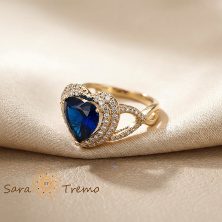 Inele - Inel Inima Safirului Regal – Inel placat cu aur 14K cu zirconia albastre si albe