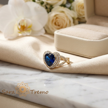 Inel Inima Safirului Regal – Inel placat cu aur 14K cu zirconia albastre si albe [1]