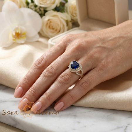 Inel Inima Safirului Regal – Inel placat cu aur 14K cu zirconia albastre si albe [2]