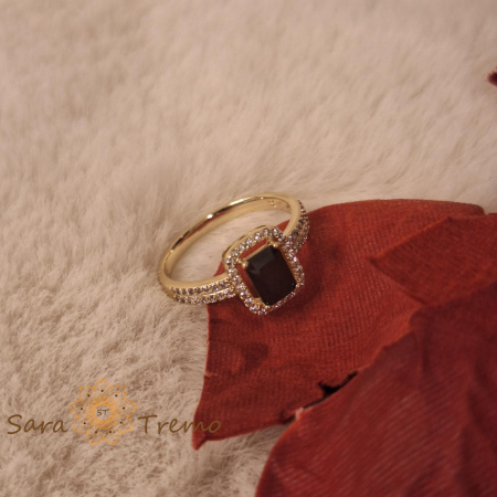 Inel elegant cu cristal negru fumuriu si zirconia - placat 14k [1]