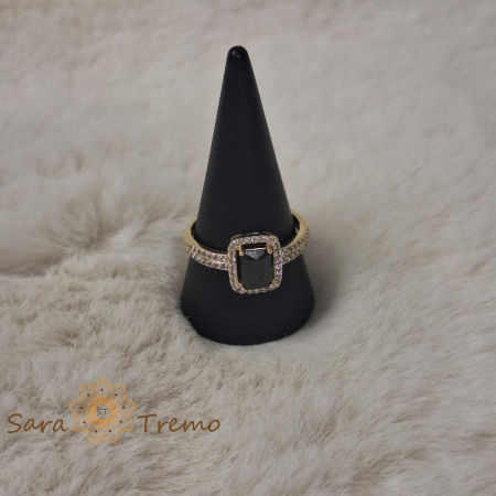 Inel elegant cu cristal negru fumuriu si zirconia - placat 14k [2]