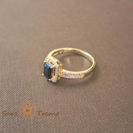 Inel elegant cu cristal negru fumuriu si zirconia - placat 14k [3]