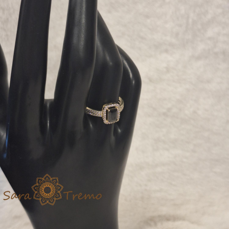 Inel elegant cu cristal negru fumuriu si zirconia - placat 14k [4]