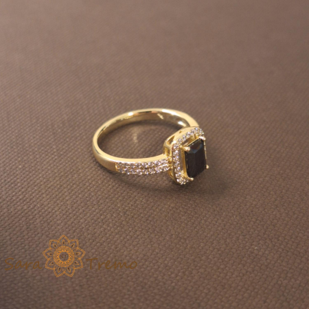 Inel elegant cu cristal negru fumuriu si zirconia - placat 14k [5]