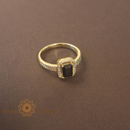 Inel elegant cu cristal negru fumuriu si zirconia - placat 14k [6]