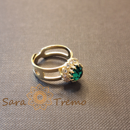 Inel Gradina Tainica – floare cu cristal verde, reglabil, placat cu aur 18K [2]