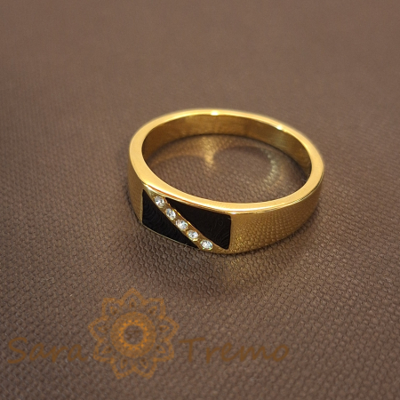 Inele - Inel masonic cu 5 cristale zirconia – Design elegant cu decor negru, lățime 7 mm