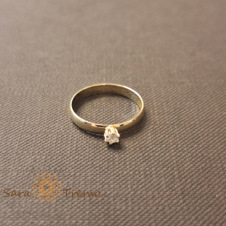 Inel tip logodna cu zirconia fatetat placat 14k - latime 3 mm [6]