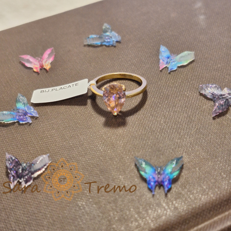 Inel placat cu aur cu cristal roz zirconia [4]