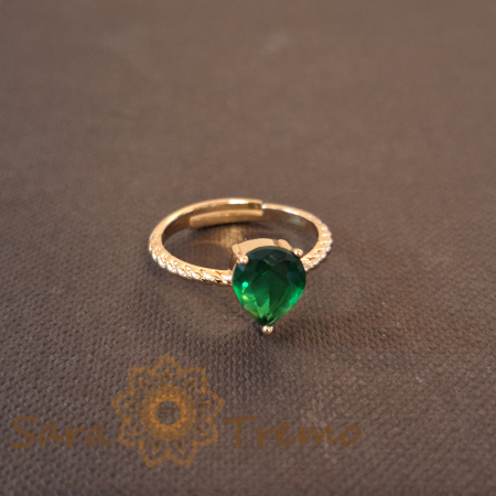 Inele - Inel placat cu aur Drop cu piatra verde - bijuterie eleganta pentru femei