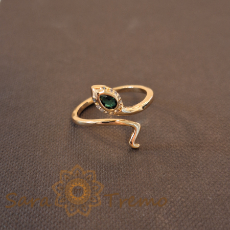 Inele - Inel placat cu aur Green Snake cu piatra verde si pietre mici transparente