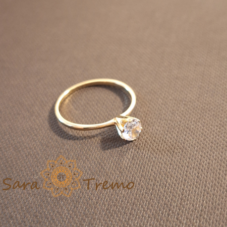 Inel placat cu aur, model fin cu cristal zirconia alb – stil clasic de logodnă [2]