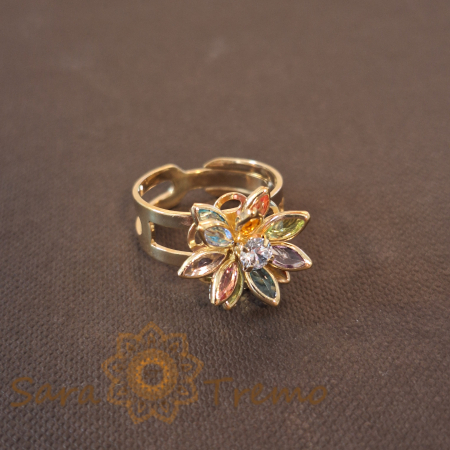 Inele - Inel placat cu aur Sharp Petals, design unic de floare de colț cu petale colorate, marime reglabila