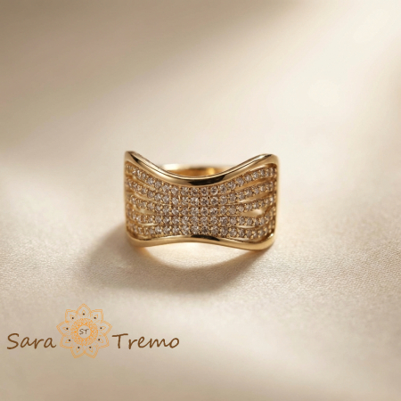 Inele - Inel Regina Absoluta – Inel lat placat cu aur 14K cu zirconia albe pavate