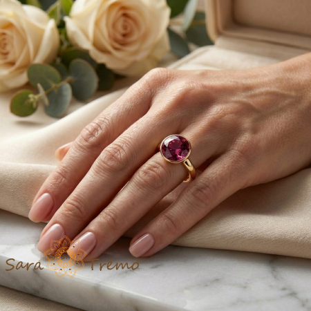 Inel Regina Rubinului – Inel placat cu aur 14K cu zirconia rosie [2]