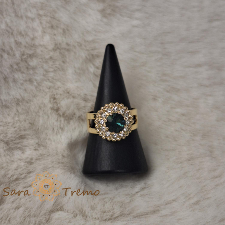 Inel reglabil floare cu cristal albastru-marin placat 18k - origine Brazilia [5]