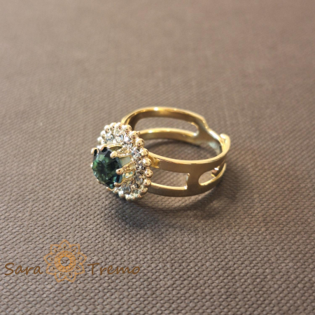 Inel reglabil floare cu cristal albastru-marin placat 18k - origine Brazilia [1]