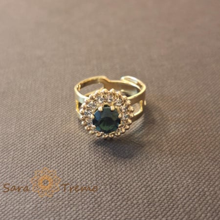 Black Friday - Inel reglabil floare cu cristal albastru-marin placat 18k - origine Brazilia
