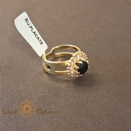 Inel reglabil floare cu cristal negru placat 18k - origine Brazilia [2]