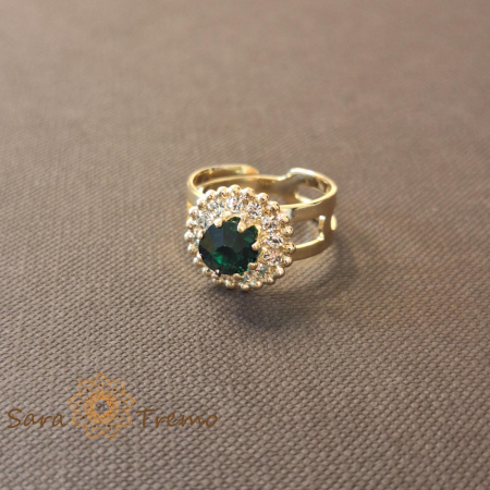 Black Friday - Inel reglabil floare cu cristal verde placat 18k - origine Brazilia