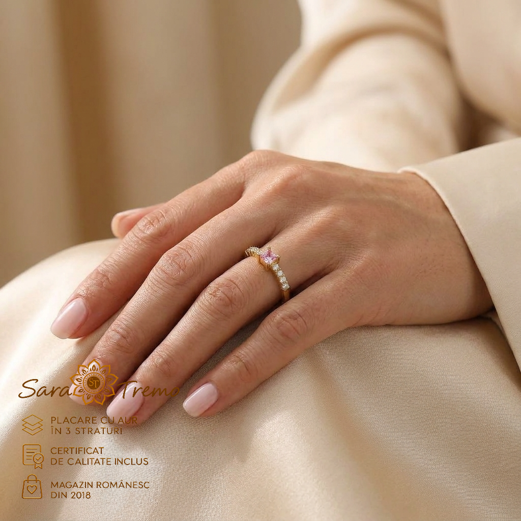 Inel Safir Roz Delicat cu zirconia, aur 14K | SaraTremo [1]