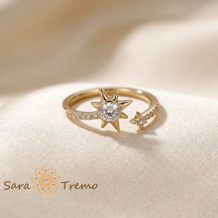 Inele - Inel Steaua Luminii – Inel placat cu aur 14K cu zirconia albe