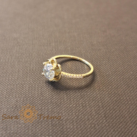 Inel floare cu cristal zirconia fatetat - placat 14k [2]