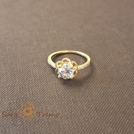 Bijuterii pentru femei - Inel floare cu cristal zirconia fatetat - placat 14k