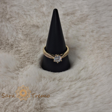 Inel tip logodna batut cu cristale zirconia albe - placat 14k [5]