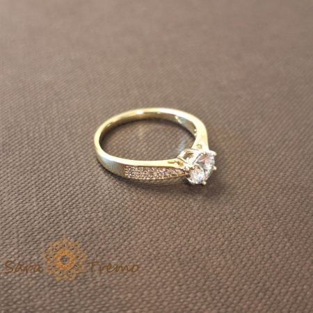 Inel tip logodna batut cu cristale zirconia albe - placat 14k [6]