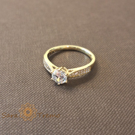 Inel tip logodna batut cu cristale zirconia albe - placat 14k [0]