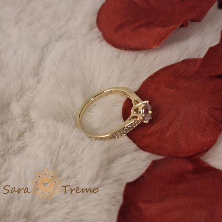 Inel tip logodna batut cu cristale zirconia albe - placat 14k [2]