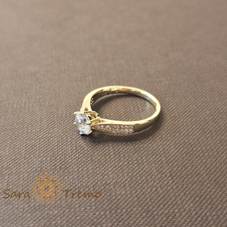 Inel tip logodna batut cu cristale zirconia albe - placat 14k [3]