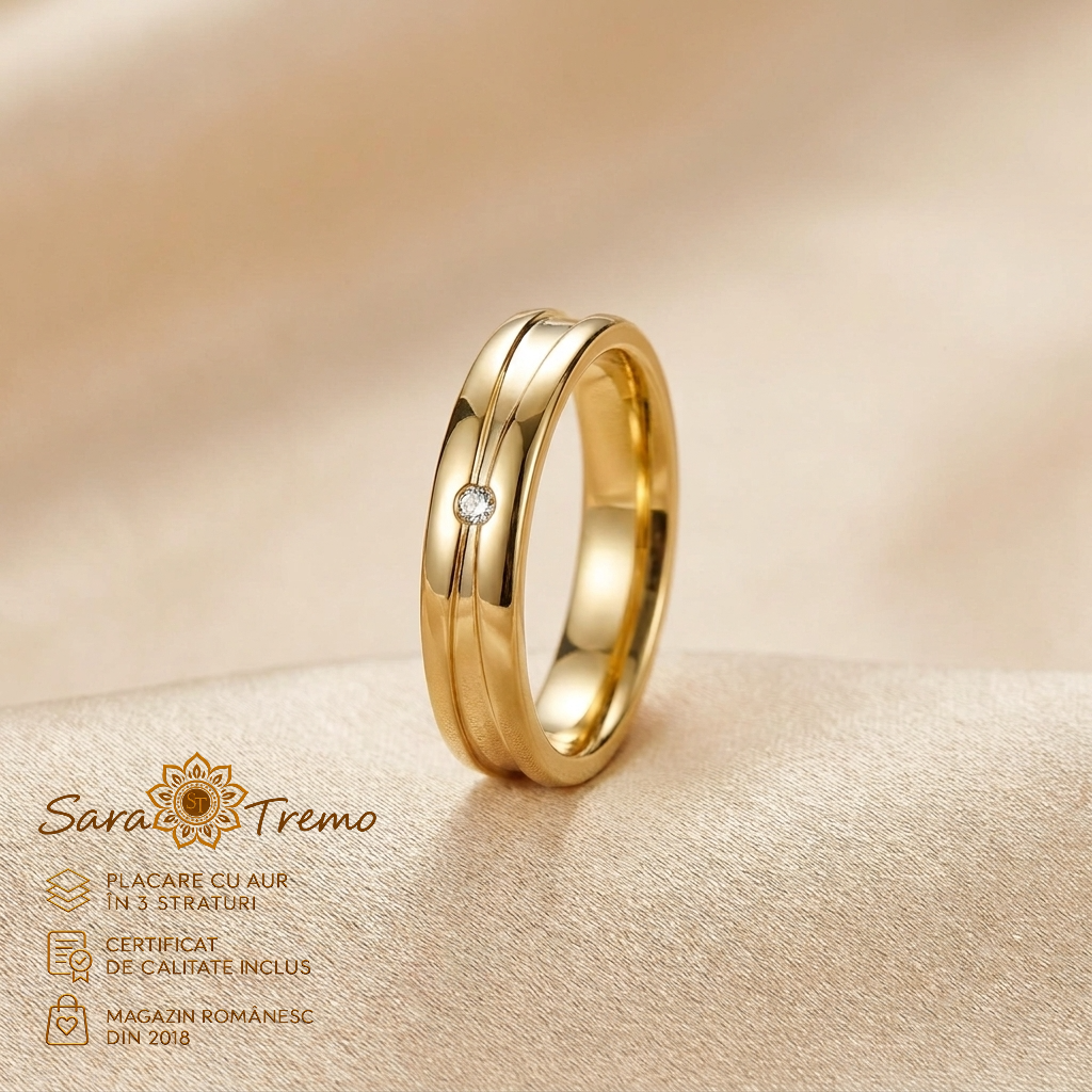 Bijuterii placate cu aur - Inel Unisex Legământ 4 mm tip verighetă, aur 14K | SaraTremo