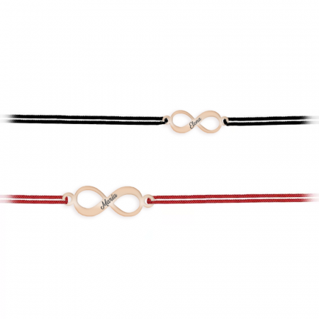 Seturi - Ines - Set bratari personalizate cu snur si infinit cu nume din argint 925 placat cu aur roz