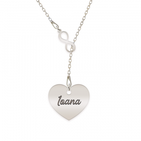 Lantisoare si coliere din argint - Infinity Love - Colier asimetric argint 925 cu infinit si inima personalizata