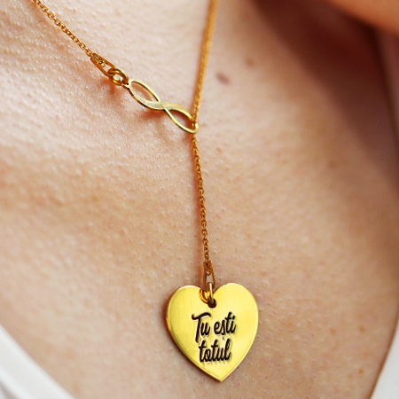 Infinity Love - Colier asimetric argint 925 placat cu aur galben 24K cu infinit si inima personalizata [1]