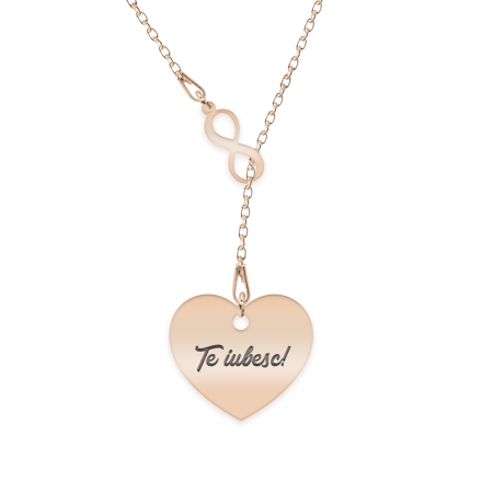 Bijuterii placate cu aur - Infinity Love - Colier asimetric argint 925 placat cu aur roz cu infinit si inima personalizata