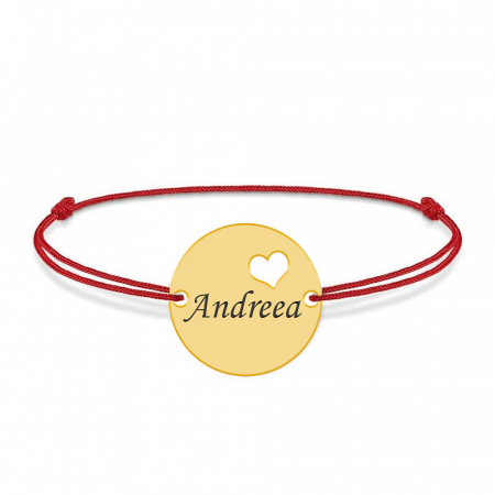 Bratari personalizate - Ingrid - Bratara personalizata snur cu banut si nume din argint 925 placat cu aur galben 24K