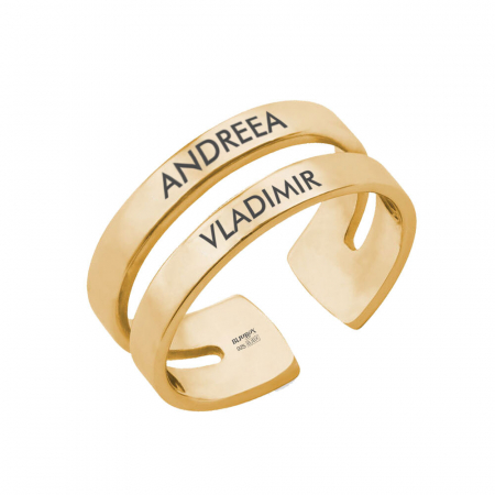 Inele personalizate - Ivy - Inel pesonalizat cu doua nume reglabil din argint 925 placat cu aur galben 24K
