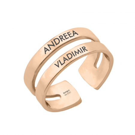 Inele personalizate - Ivy - Inel pesonalizat cu doua nume reglabil din argint 925 placat cu aur roz
