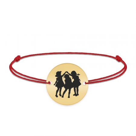 Bratari personalizate - Joy - Bratara personalizata snur banut cu trei fetite din argint 925 placat cu aur galben 24K