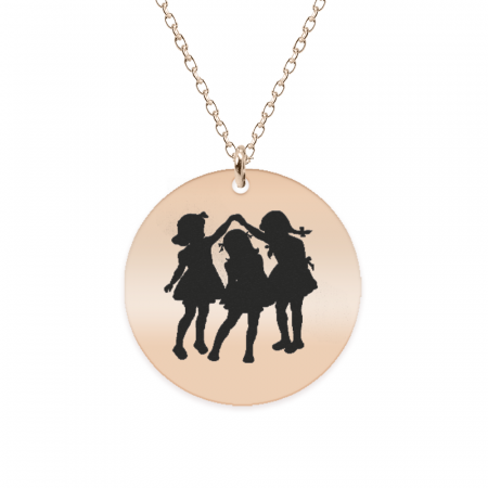 Bijuterii placate cu aur - Joy - Colier personalizat banut cu trei fetite din argint 925 placat cu aur roz