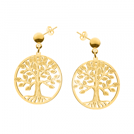Cercei personalizati - July - Cercei personalizati pomul vietii din argint 925 placat cu aur galben 24K