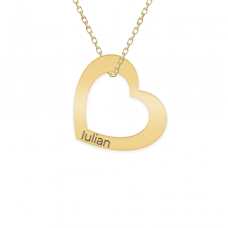 Lantisoare cu nume - Colier personalizat cu inimioara si nume din argint 925 placat cu aur galben 24K
