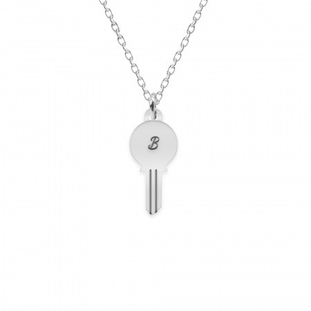 Lantisoare cu text personalizat din argint - Key - Colier personalizat cheita cu litera din argint 925