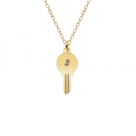 Bijuterii din argint placate cu aur 24K - Key - Colier personalizat cheita cu litera din argint 925 placat cu aur galben 24K