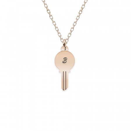 Bijuterii din argint placate cu aur 24K - Key - Colier personalizat cheita cu litera din argint 925 placat cu aur roz